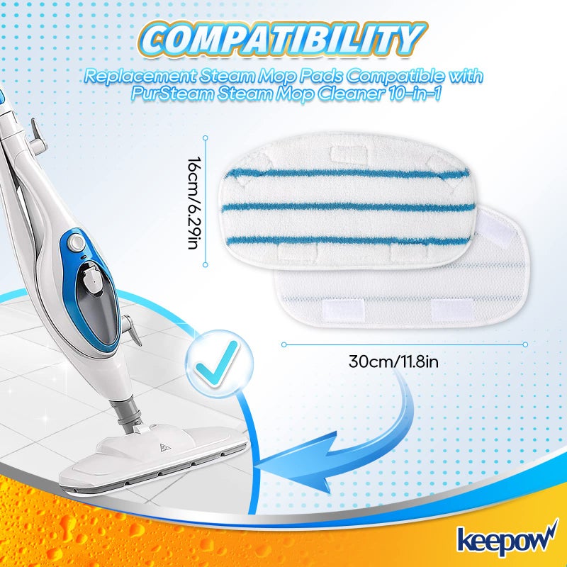 KEEPOW KEEPOW Steam Mop Pads Compatible with PurSteam Steam Mop Cleaner 10 in 1/ThermaPro 211, Reusable Microfiber Pur Steam Replacement Steamer Mop Pads Whole House Multipurpose Use (8 Pack)  - Image 2