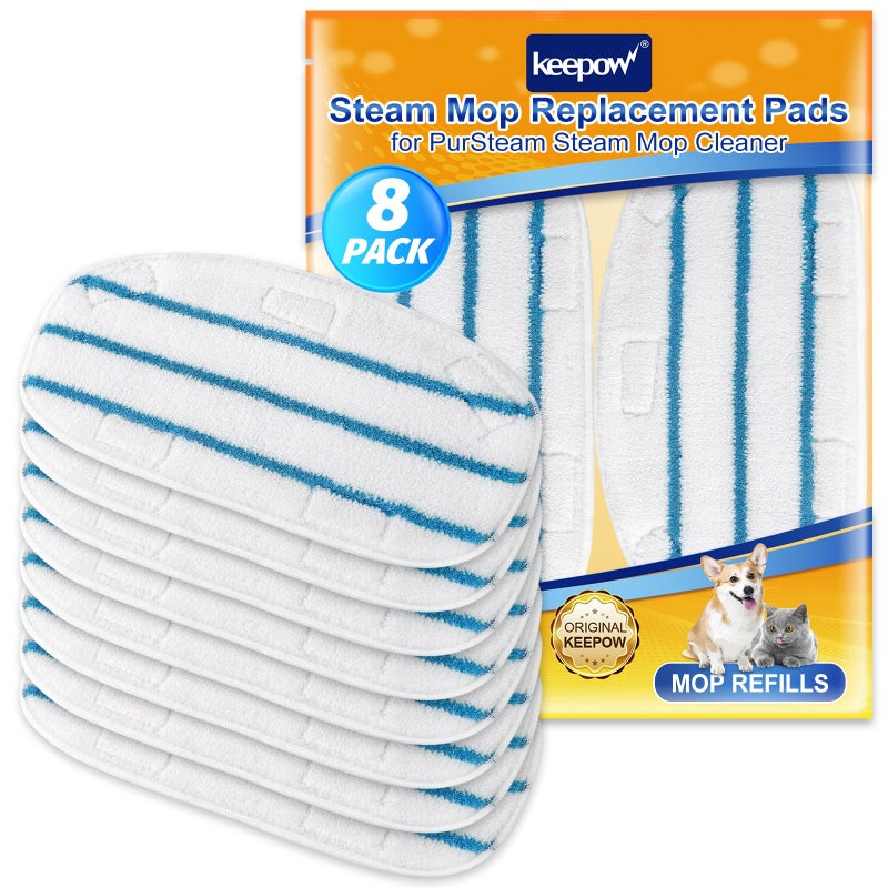 KEEPOW KEEPOW Steam Mop Pads Compatible with PurSteam Steam Mop Cleaner 10 in 1/ThermaPro 211, Reusable Microfiber Pur Steam Replacement Steamer Mop Pads Whole House Multipurpose Use (8 Pack)  - Image 1