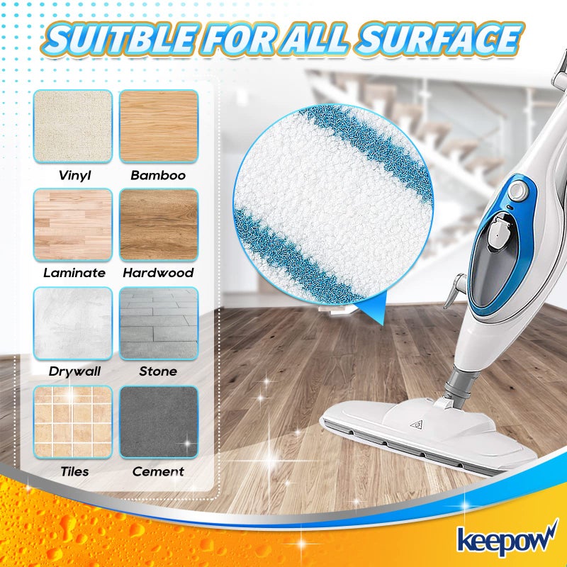KEEPOW KEEPOW Steam Mop Pads Compatible with PurSteam Steam Mop Cleaner 10 in 1/ThermaPro 211, Reusable Microfiber Pur Steam Replacement Steamer Mop Pads Whole House Multipurpose Use (8 Pack)  - Image 5