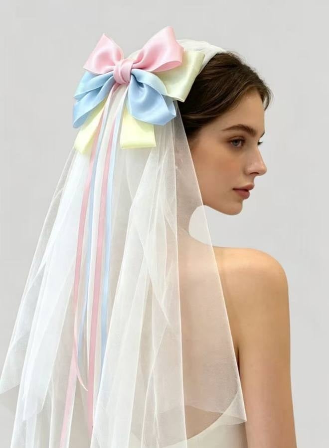 2 pcs Bride Bow Veil Headband with Hair Clip Barrette for Wedding Engagement Bride to Be Bridal Shower Bachelorette Party Decoration - Image 4