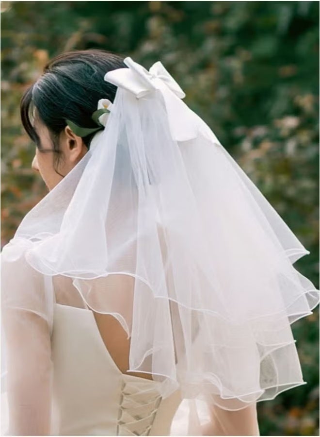 2 pcs Bride Bow Veil Headband with Hair Clip Barrette for Wedding Engagement Bride to Be Bridal Shower Bachelorette Party Decoration - Image 3