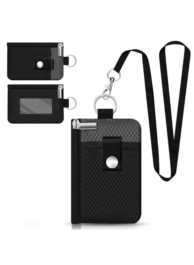 Minimalist RFID Blocking Small Wallet with ID Window,WaterResistant Zip Id Case Wallet with Lanyard Keychain for Cards,Cash,Travel,Women,Men - Image 1