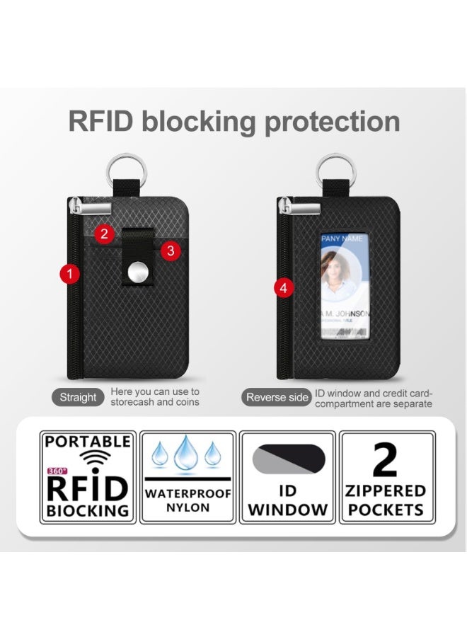 Minimalist RFID Blocking Small Wallet with ID Window,WaterResistant Zip Id Case Wallet with Lanyard Keychain for Cards,Cash,Travel,Women,Men - Image 2