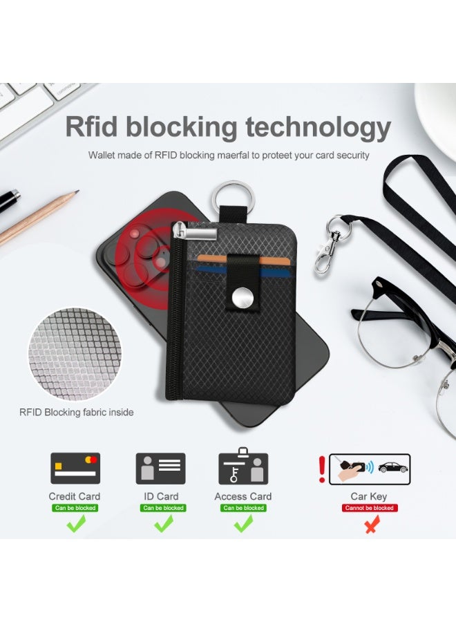 Minimalist RFID Blocking Small Wallet with ID Window,WaterResistant Zip Id Case Wallet with Lanyard Keychain for Cards,Cash,Travel,Women,Men - Image 4