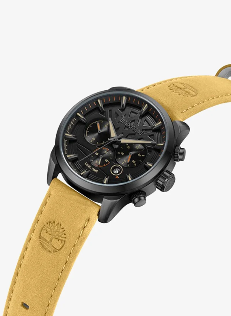 Timberland Henniker II Black Dial Leather Strap Multifunction Watch for Men, 44mm