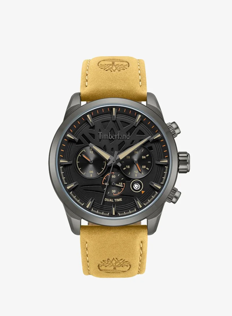 Timberland Henniker II Black Dial Leather Strap Multifunction Watch for Men, 44mm