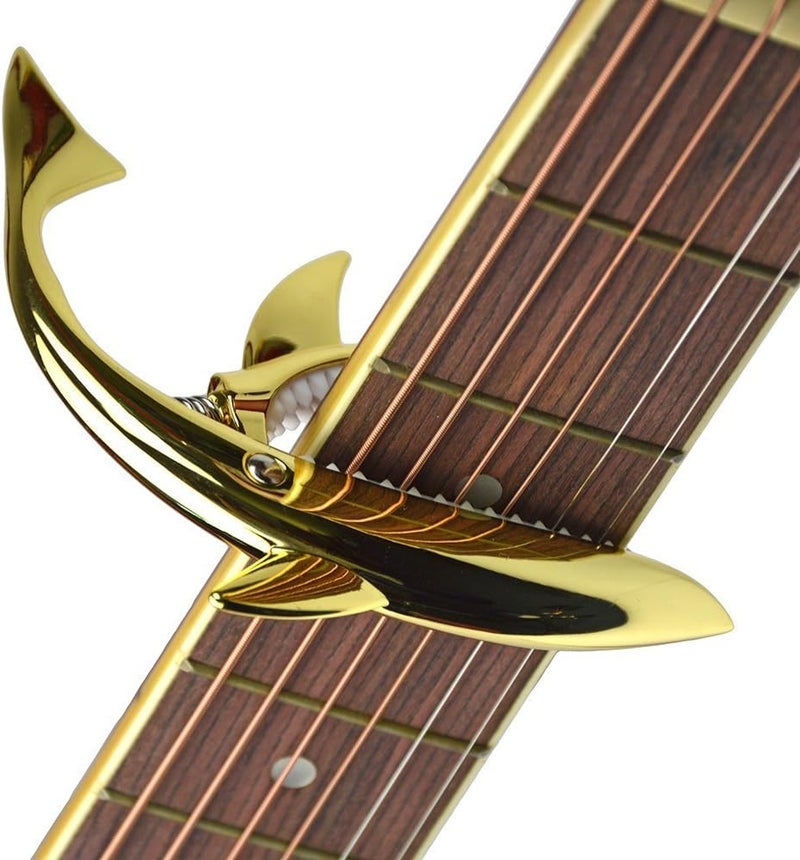 Imelod Zinc Alloy Guitar Capo Shark Capo for Acoustic and Electric Guitar with Good Hand Feeling, No Fret Buzz and Durable(Gold) - Image 3