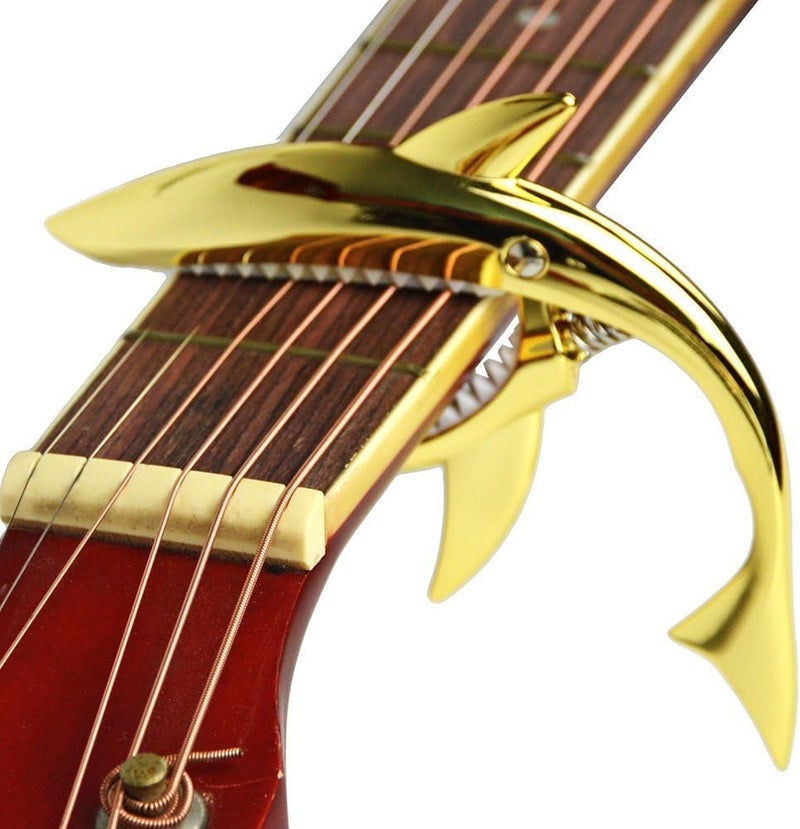 Imelod Zinc Alloy Guitar Capo Shark Capo for Acoustic and Electric Guitar with Good Hand Feeling, No Fret Buzz and Durable(Gold) - Image 2