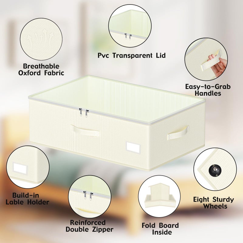 EE-RoomWorld Under Bed Storage with Wheels, No Assemble Required 12 inches height Under Bed Storage bins,Large capacity Rolling Underbed Shoe Storage containersï¼Œdorm underbed storage drawers - Image 2