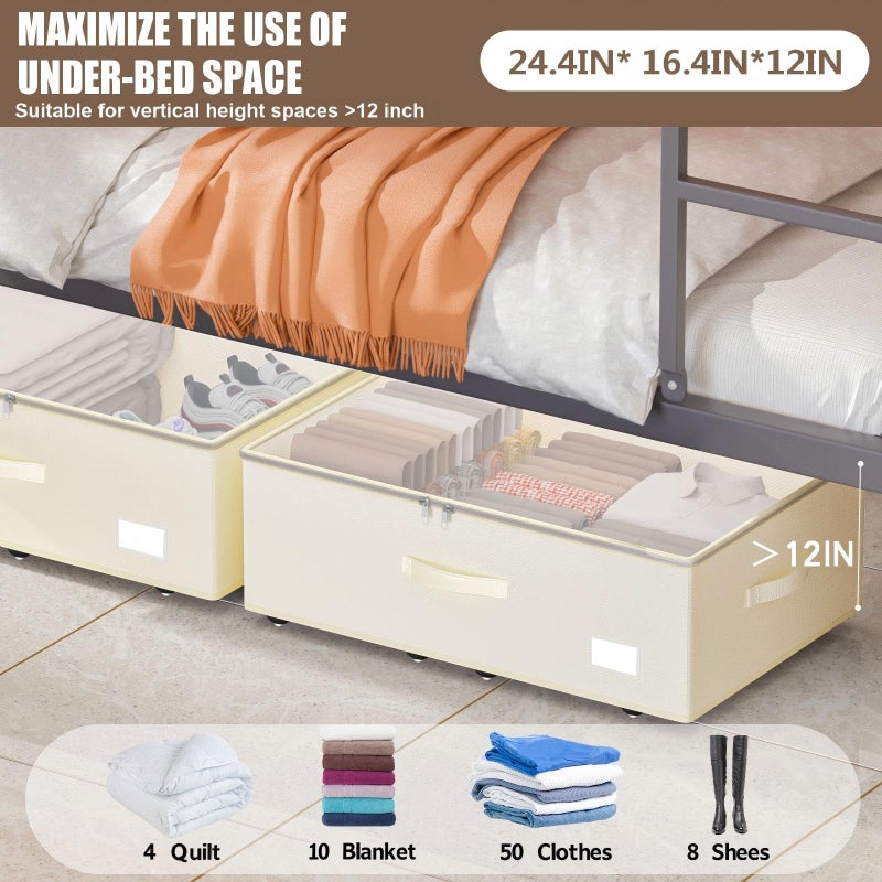 EE-RoomWorld Under Bed Storage with Wheels, No Assemble Required 12 inches height Under Bed Storage bins,Large capacity Rolling Underbed Shoe Storage containersï¼Œdorm underbed storage drawers - Image 3