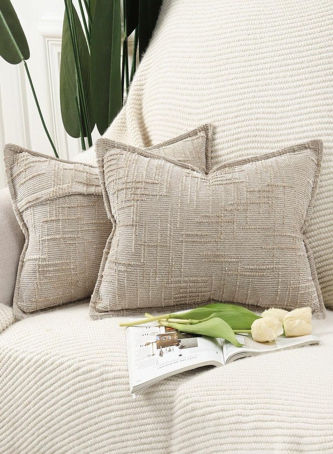 MADIZZ Pack of 2 Chenille Throw Pillow Covers 12x20 Inch Taupe Soft Neutral Decorative Throw Pillows for Couch Sofa Boho Accent Cushion Covers Modern Farmhouse Home Decor for Bedroom Living Room - Image 1