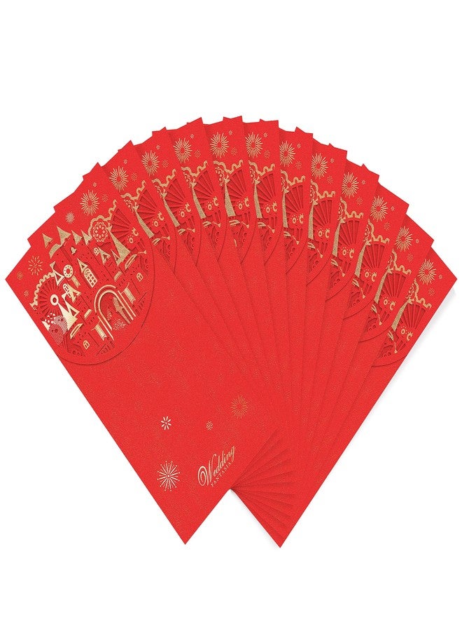 AVERZELLA 12-Pack Wedding Money Envelopes for Cash Gifts - Gold Foil & Laser-Cut Floral Design Cash envelopes for Money, Premium 250g Pearled Paper Money Holder for Weddings, Engagement (Red) - Image 1