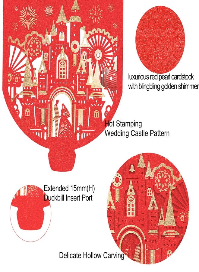 AVERZELLA 12-Pack Wedding Money Envelopes for Cash Gifts - Gold Foil & Laser-Cut Floral Design Cash envelopes for Money, Premium 250g Pearled Paper Money Holder for Weddings, Engagement (Red) - Image 3