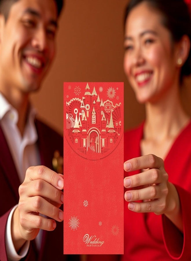 AVERZELLA 12-Pack Wedding Money Envelopes for Cash Gifts - Gold Foil & Laser-Cut Floral Design Cash envelopes for Money, Premium 250g Pearled Paper Money Holder for Weddings, Engagement (Red) - Image 4