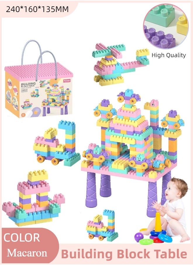 Building Block Table, Multi-Functional Educational Study Block Table, DIY Assembled Educational Toys, A Variety Of Shapes Can Be Built, 360 Pcs Building Block（Macaron color）  - Image 1