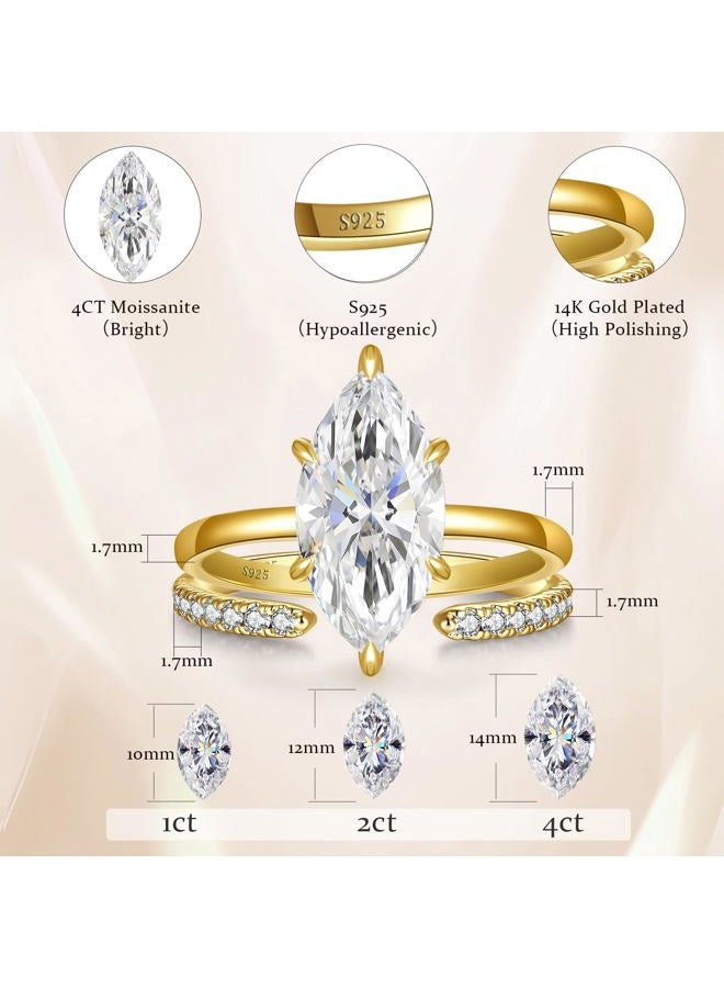 AVECON طقم خاتم خطوبة ماركيز مويسانيت 4CT للنساء، لون D VVS1 من الفضة الإسترلينية S925، خاتم زفاف وعد مطلي بالذهب عيار 14K/ذهب أبيض، هدية زفاف قابلة للتعديل مع شهادة وصندوق، الحجم 5-9 - Image 5
