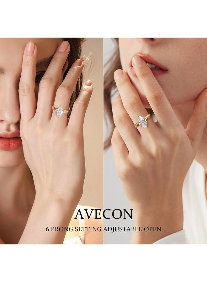 AVECON طقم خاتم خطوبة ماركيز مويسانيت 4CT للنساء، لون D VVS1 من الفضة الإسترلينية S925، خاتم زفاف وعد مطلي بالذهب عيار 14K/ذهب أبيض، هدية زفاف قابلة للتعديل مع شهادة وصندوق، الحجم 5-9 - Image 2