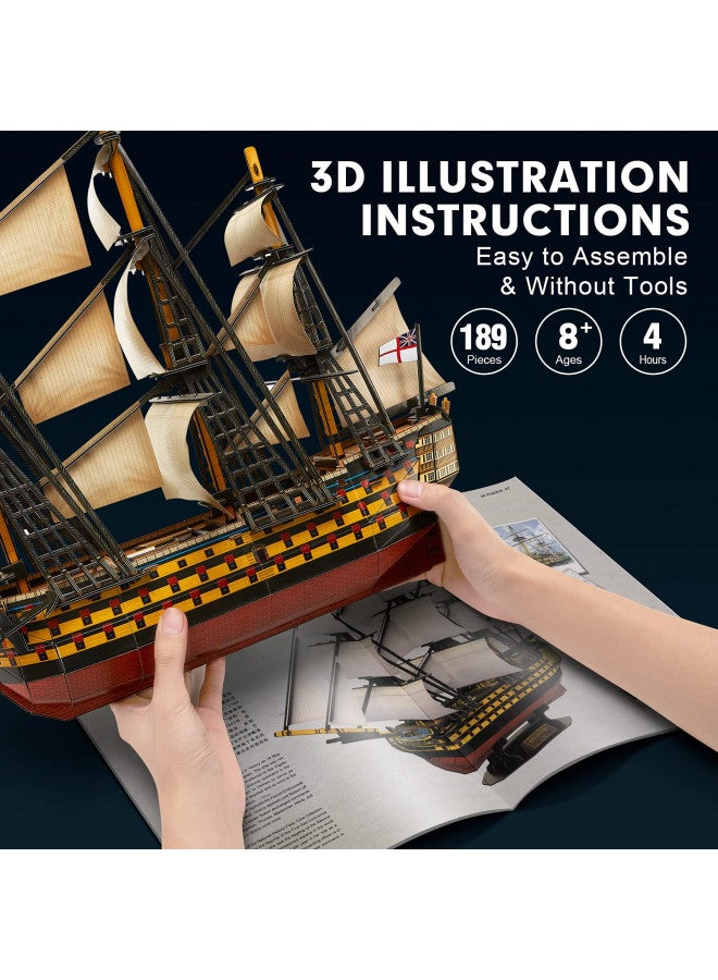 CubicFun 3D Puzzles Large HMS Victory Vessel Ship Sailboat Model Kits for Adults and Teens Toys, 189 Pieces, T4019h - Image 5