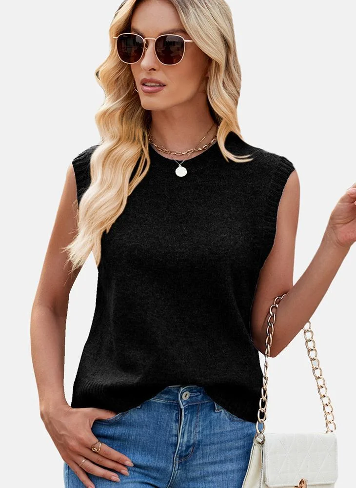 YUNIQEE Black Round Neck Plain Top