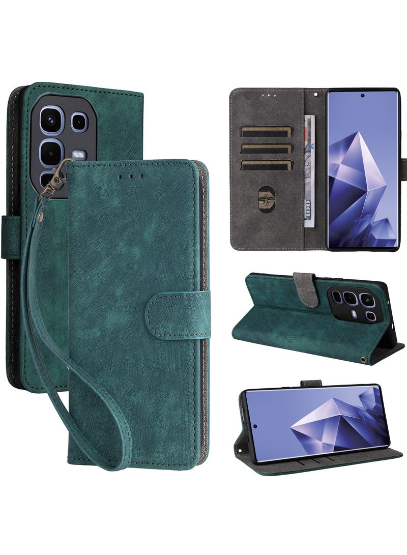 For Infinix Note 50 S Cover with Hand Strap, PU Leather Full Body Protection Shockproof Flip Mobile Cover, RFID Anti-theft Brush Folio Wallet Case - Image 1