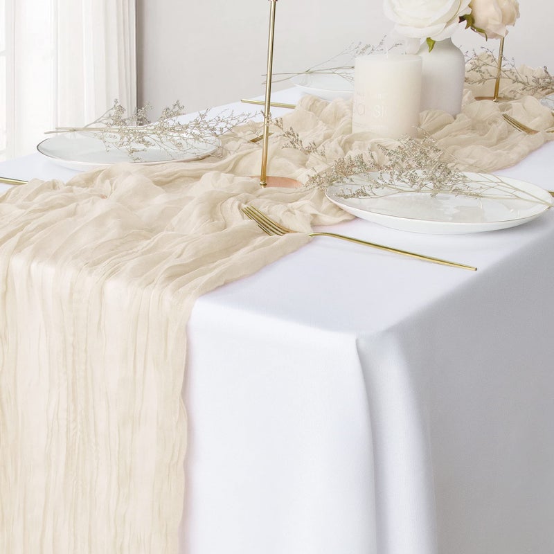 2 Pack Ivory Cheesecloth Table Runners 10Ft Gauze Table Runner Boho Wedding Cheese Cloths Decor for Bridal Baby Shower Arch Birthday Party Easter Decorations