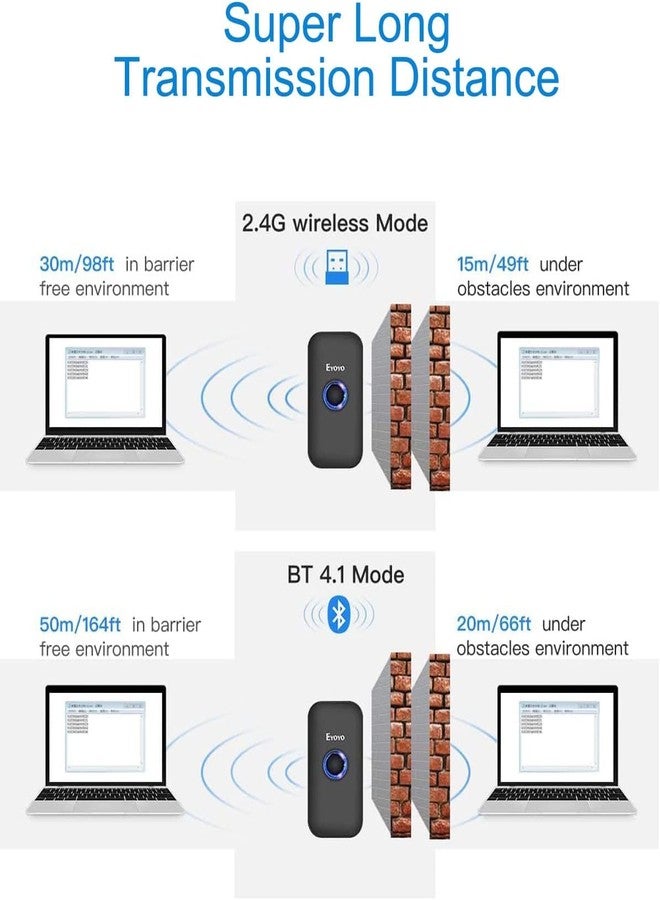 Eyoyo 1D Mini Bluetooth Barcode Scanner with Case, 3-in-1 2.4G Wireless & Bluetooth & USB Wired Barcode Scanner Portable Barcode Scanning Work with iOS, Windows, Android, Tablets or Computers(Black) - Image 5