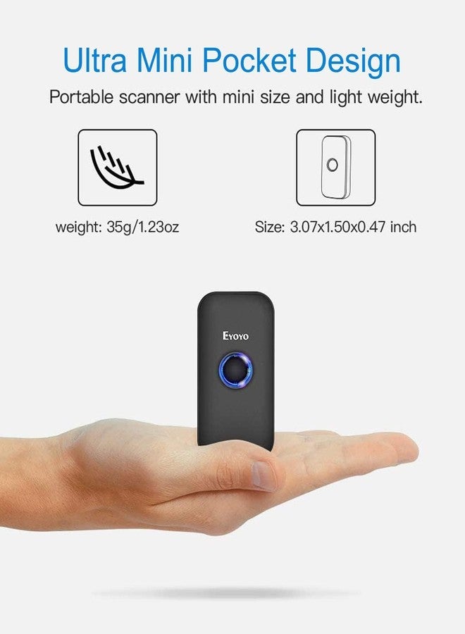 Eyoyo 1D Mini Bluetooth Barcode Scanner with Case, 3-in-1 2.4G Wireless & Bluetooth & USB Wired Barcode Scanner Portable Barcode Scanning Work with iOS, Windows, Android, Tablets or Computers(Black) - Image 4