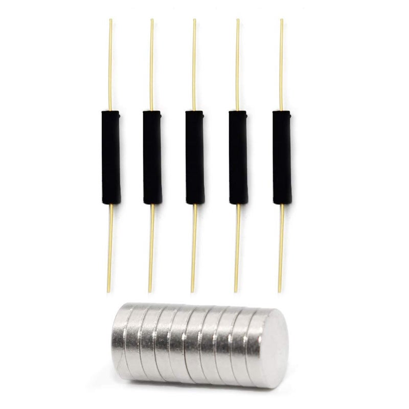 WOWOONE 5pcs Plastic Reed Switch Reed Contact Normally Open (N/O) Magnetic Induction Switch (2.5mm×14mm) with 10pcs Small Multi-Use Round Magnets - Image 1