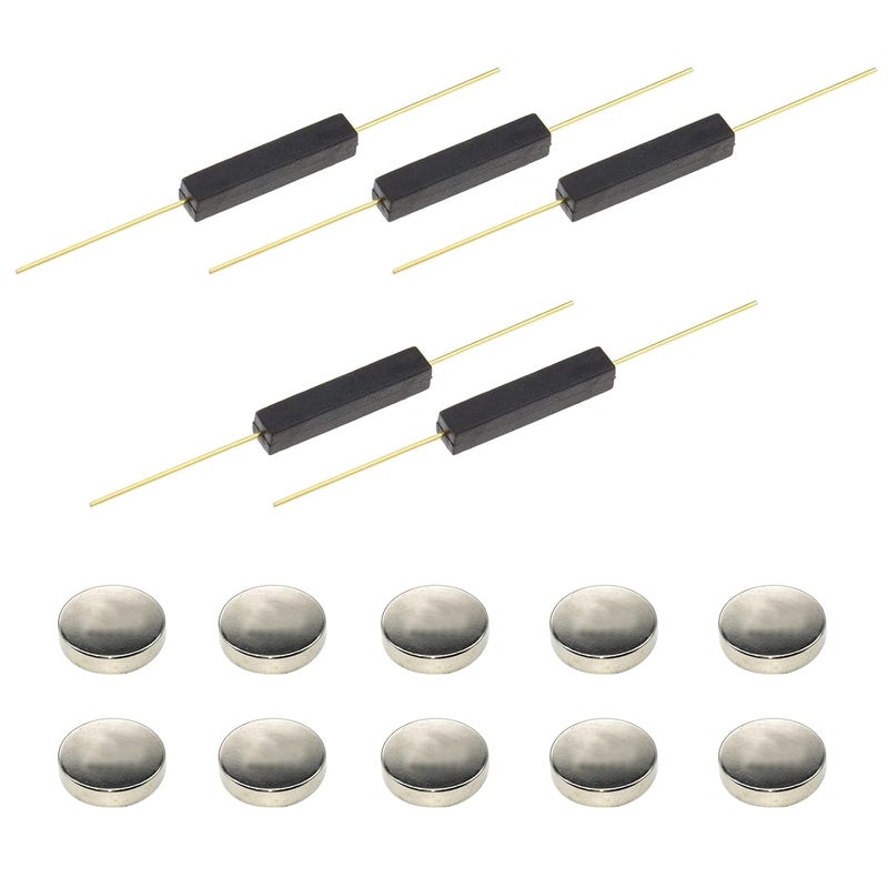 WOWOONE 5pcs Plastic Reed Switch Reed Contact Normally Open (N/O) Magnetic Induction Switch (2.5mm×14mm) with 10pcs Small Multi-Use Round Magnets - Image 4