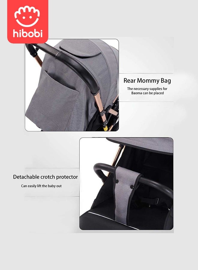 hibobi Two-Way Push High View Portable Folding Stroller Available for Boarding - Grey - Image 4