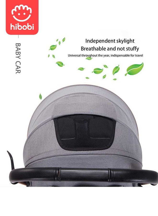 hibobi Two-Way Push High View Portable Folding Stroller Available for Boarding - Grey - Image 3