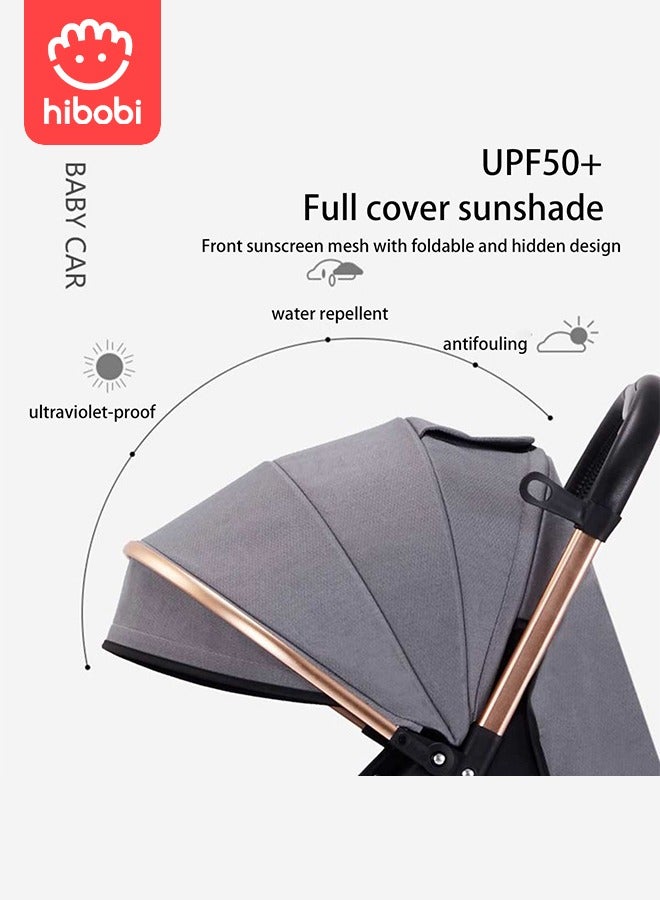 hibobi Two-Way Push High View Portable Folding Stroller Available for Boarding - Grey - Image 2