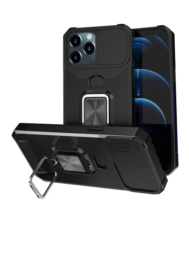 Y&D Kickstand Case for iPhone 12 Pro Max with Slide Camera Lens Cover, Heavy Duty Armor Style Rotate Ring Stand & Card Holder Slot Magnetic Car Mount, Durable Phone Shockproof Wallet  - Image 1