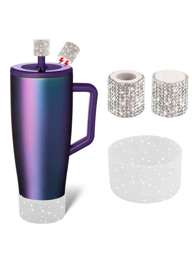 SLEILIN Silicone Boot and Rhinestone Magnetic Straw Cover Cap Compatible with BrüMate Era | Anti-Slip Silicone Protector for 40 oz Tumbler with Handle | Accessory Set for Stainless Steel Drinking Cup - Image 1