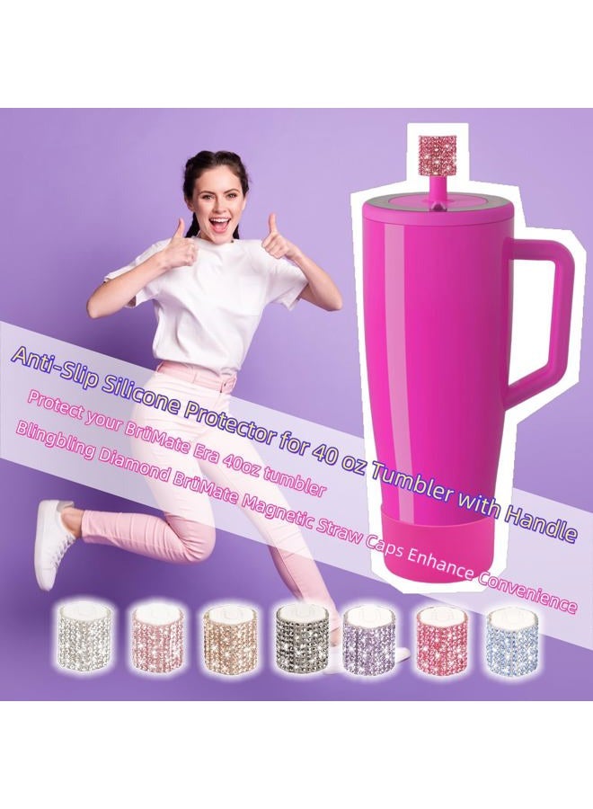 SLEILIN Silicone Boot and Rhinestone Magnetic Straw Cover Cap Compatible with BrüMate Era | Anti-Slip Silicone Protector for 40 oz Tumbler with Handle | Accessory Set for Stainless Steel Drinking Cup - Image 3