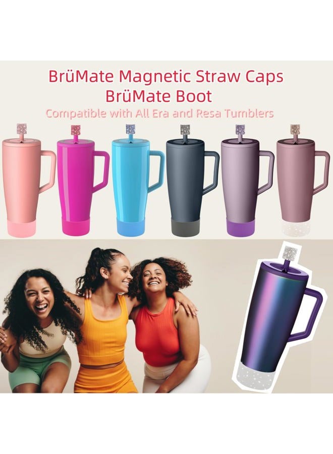 SLEILIN Silicone Boot and Rhinestone Magnetic Straw Cover Cap Compatible with BrüMate Era | Anti-Slip Silicone Protector for 40 oz Tumbler with Handle | Accessory Set for Stainless Steel Drinking Cup - Image 2