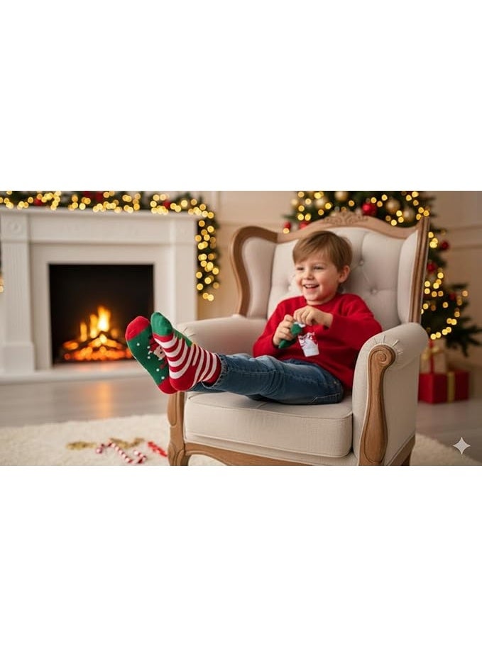 Happy Hugs Christmas Holiday Socks Set, 5 Pairs, Red Green White, Cotton Blend, Santa Sleigh Snowflake Design, Festive Winter Theme - Image 4