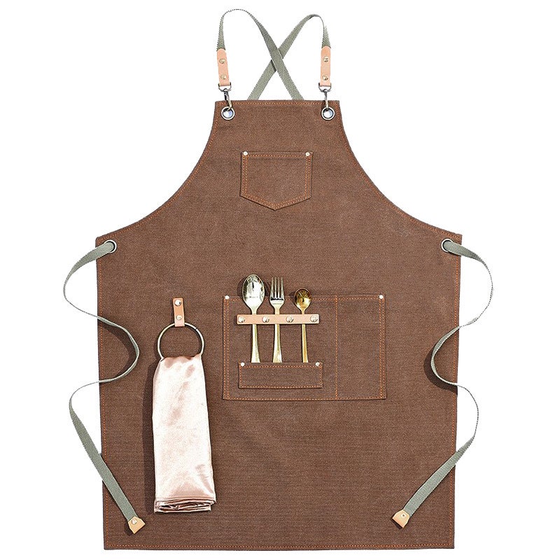 Thick Canvas Apron Custom Logo Coffee Brown for CafesWebbing Thick Canvas Camel Ring Webbing Thick Canvas Camel Ring