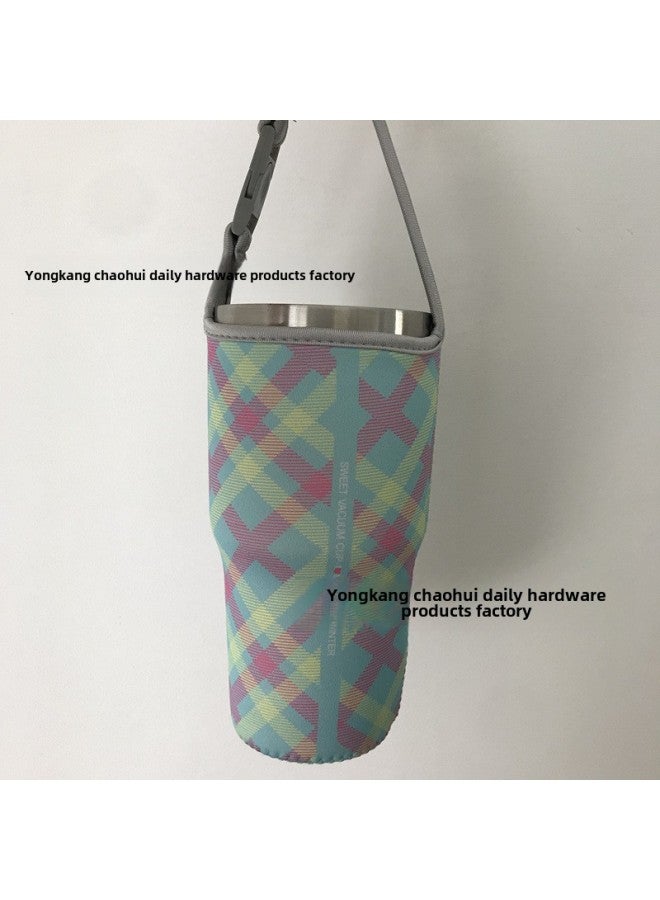 Factory Wholesale Cartoon Ice Cream Cup 30Oz Car Cup Vacuum Cup Cover Portable Drop-resistant Handbag Diving Material Cup Cover-Color:Green Grid-Capacity:900ml(30oz Ice Cream)  - Image 1