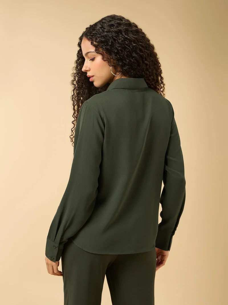 Outzidr  Green Relaxed Fit Shirt With Pocket Details for Women | Best Price UAE