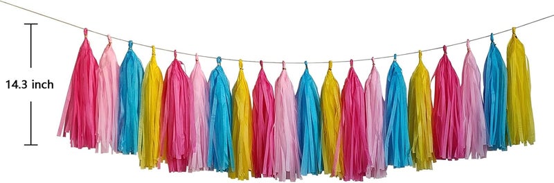 ZOOYOO Tassel Garland Tissue Paper Tassel Banner,Table Decor,DIY Kits for Various Party, Tassels Party Decoration,Pack of 20(Hot Pink,Pink,Blue,Yellow) - Image 2