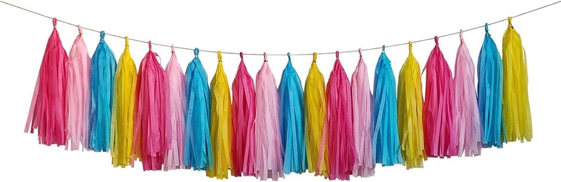 ZOOYOO Tassel Garland Tissue Paper Tassel Banner,Table Decor,DIY Kits for Various Party, Tassels Party Decoration,Pack of 20(Hot Pink,Pink,Blue,Yellow) - Image 1