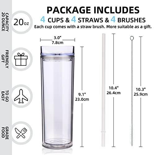 Volhoply 20oz Plastic Skinny Tumblers Bulk 4 PackDouble Wall Tumbler with Lid and StrawReusable Travel Iced Coffee MugBPA Free Matte Acrylic Water Cups with Straw for PartiesDIY GiftsClear4 Set - Image 3