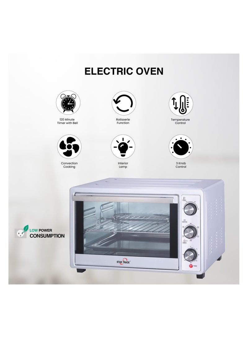 STAR TRACK 35L Electric Oven with Rotisserie, Convection, 120-Min Timer, Temperature Control 100°C-250°C, Up/Down and Dual Function, 3 Knob Control, 5 Baking Accessories, Stainless Steel Body and Handle, 1500W 35 L 1500 W ST-35SSW-EO1500 white - Image 2