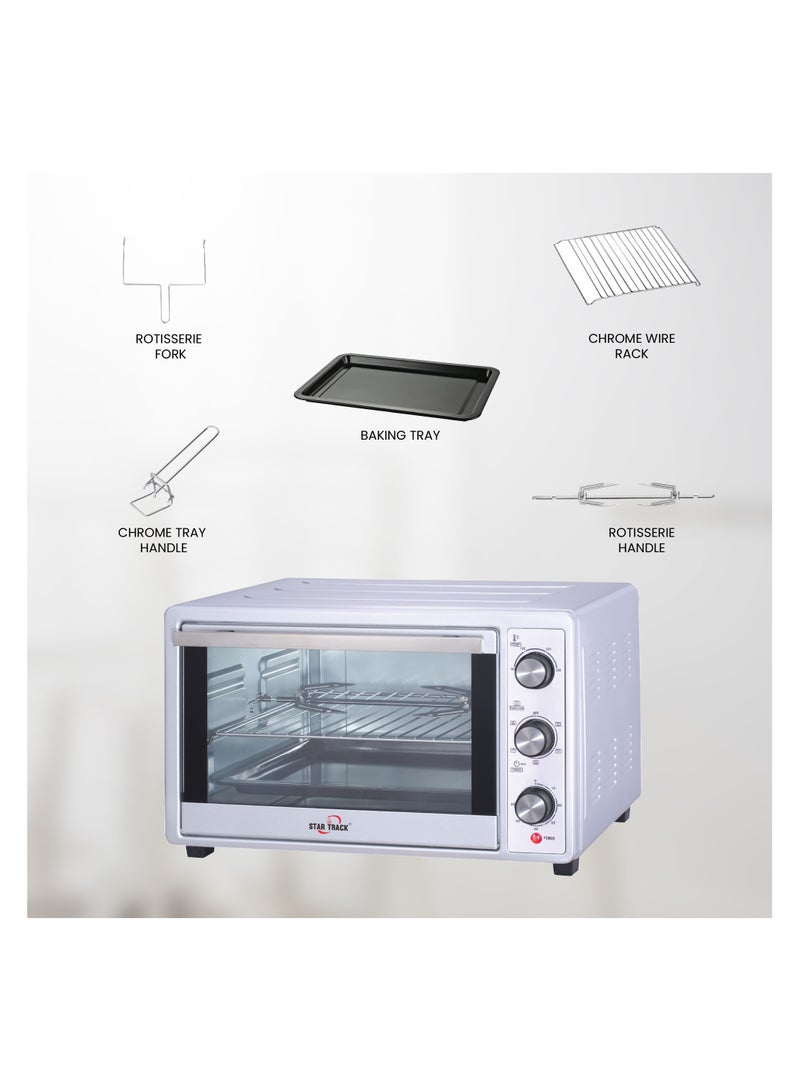 STAR TRACK 35L Electric Oven with Rotisserie, Convection, 120-Min Timer, Temperature Control 100°C-250°C, Up/Down and Dual Function, 3 Knob Control, 5 Baking Accessories, Stainless Steel Body and Handle, 1500W 35 L 1500 W ST-35SSW-EO1500 white - Image 3