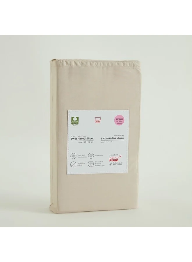 Home Box Purely-percale 300TC Single Fitted Sheet 200 x 36 x 90 cm