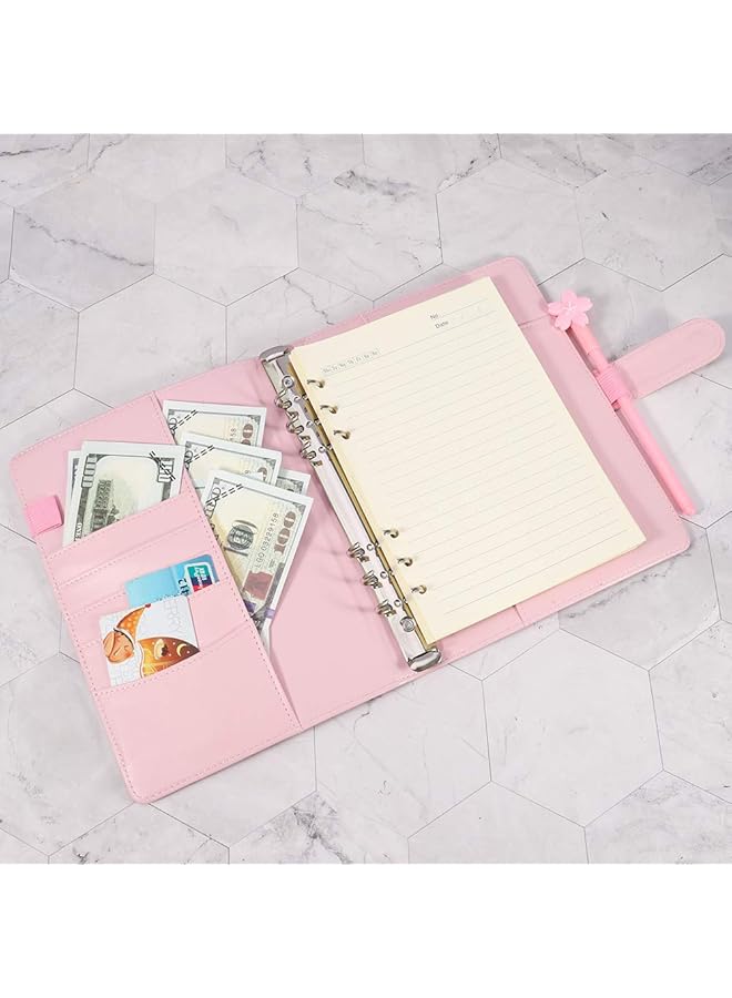 erorex A5 Pu Leather Ring Binder Refillable 6 Round Ring Binder Cover Business Notebook Binder Notepad And Meeting Notebook Travel Writing Notebook Diary Binder Cover Pink  - Image 3