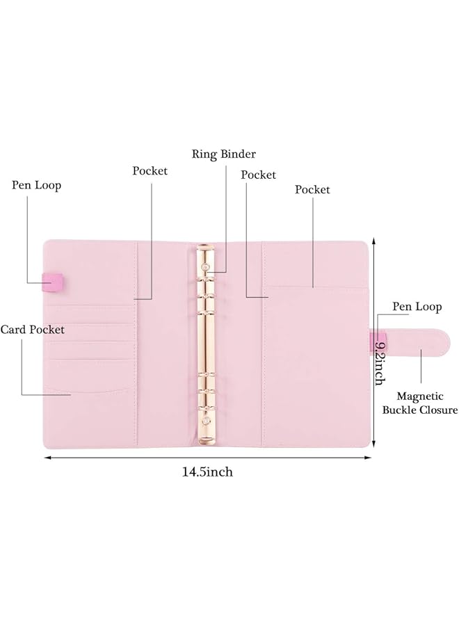 erorex A5 Pu Leather Ring Binder Refillable 6 Round Ring Binder Cover Business Notebook Binder Notepad And Meeting Notebook Travel Writing Notebook Diary Binder Cover Pink  - Image 2