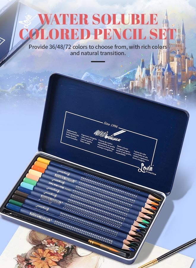 72pcs Water-soluble Pencils Set Multi Colored Art Drawing Pencils 3.3mm Soft Core Lead Colored Pencils with Metal Box Children's Gifts For Coloring Painting Sketching Shading Blending - Image 2