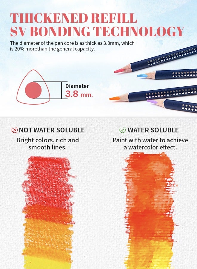 72pcs Water-soluble Pencils Set Multi Colored Art Drawing Pencils 3.3mm Soft Core Lead Colored Pencils with Metal Box Children's Gifts For Coloring Painting Sketching Shading Blending - Image 5